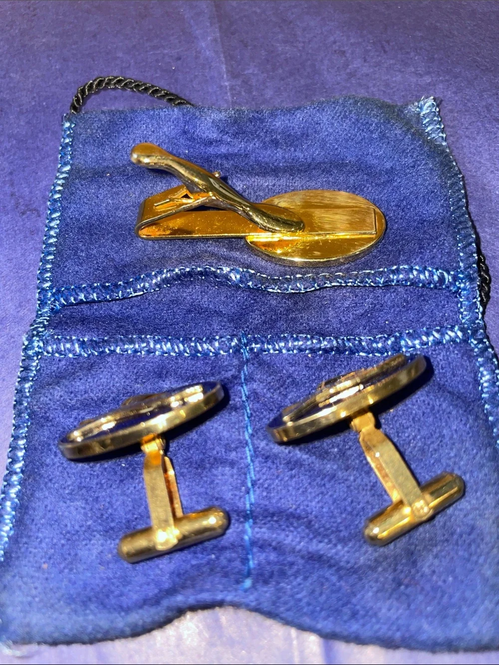 Vintage Gold-Tone and Blue A-4 Skyhawk Cufflinks and Tie Clip Set